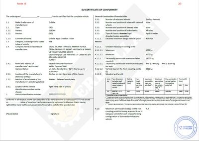 EU Certificate of Conformity for trailers